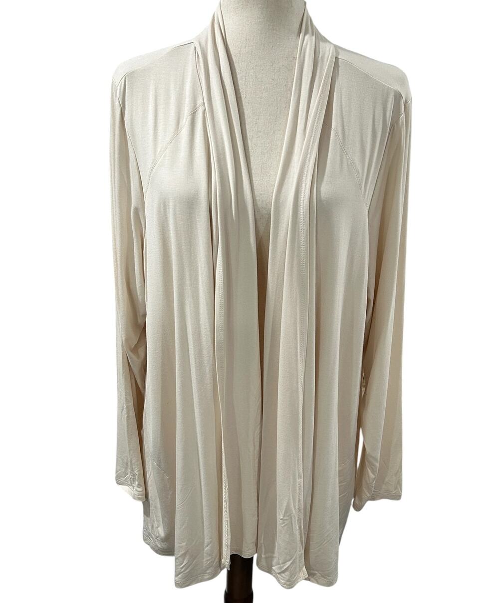 LOGO by Lori Goldstein Open Front Draped Cardigan Oatmeal Plus Size 2X EUC